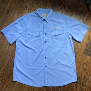 Men's Hook & Tackle Fishing Shirt XL Blue Short Sleeve Button Down